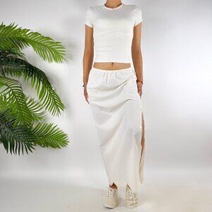 Vintage 90s Ivory Coquette Cottagecore Angelcore Maxi Lace Half Slip Skirt / S